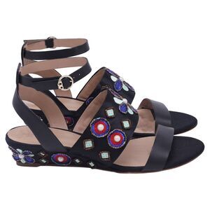 Tory Burch Estella Black Satin wedge Sandals